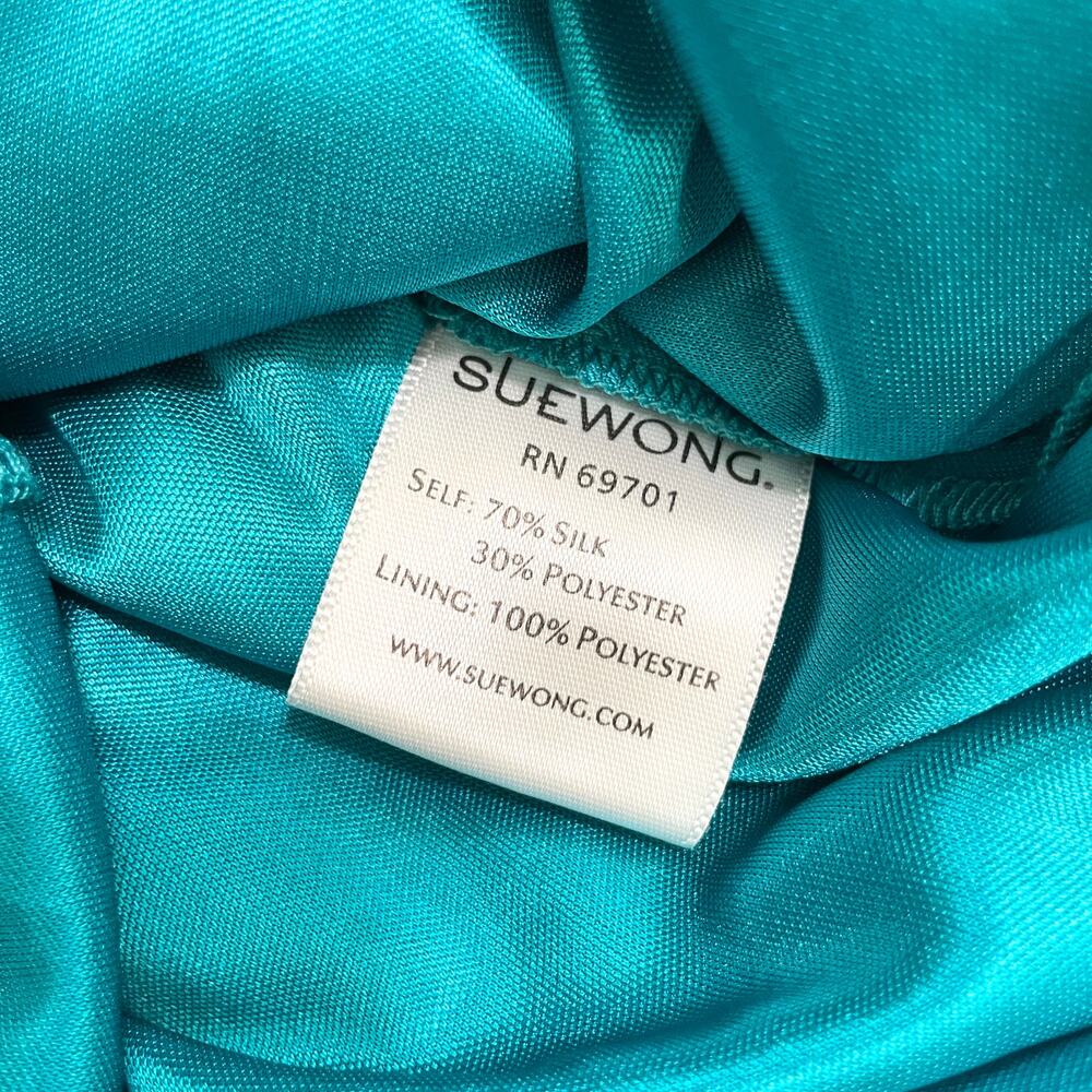 VTG Sue Wong Nocturne Babydoll Silk Blend Evening Mini Dress 4 Teal Beaded Fairy - Picture 5 of 16